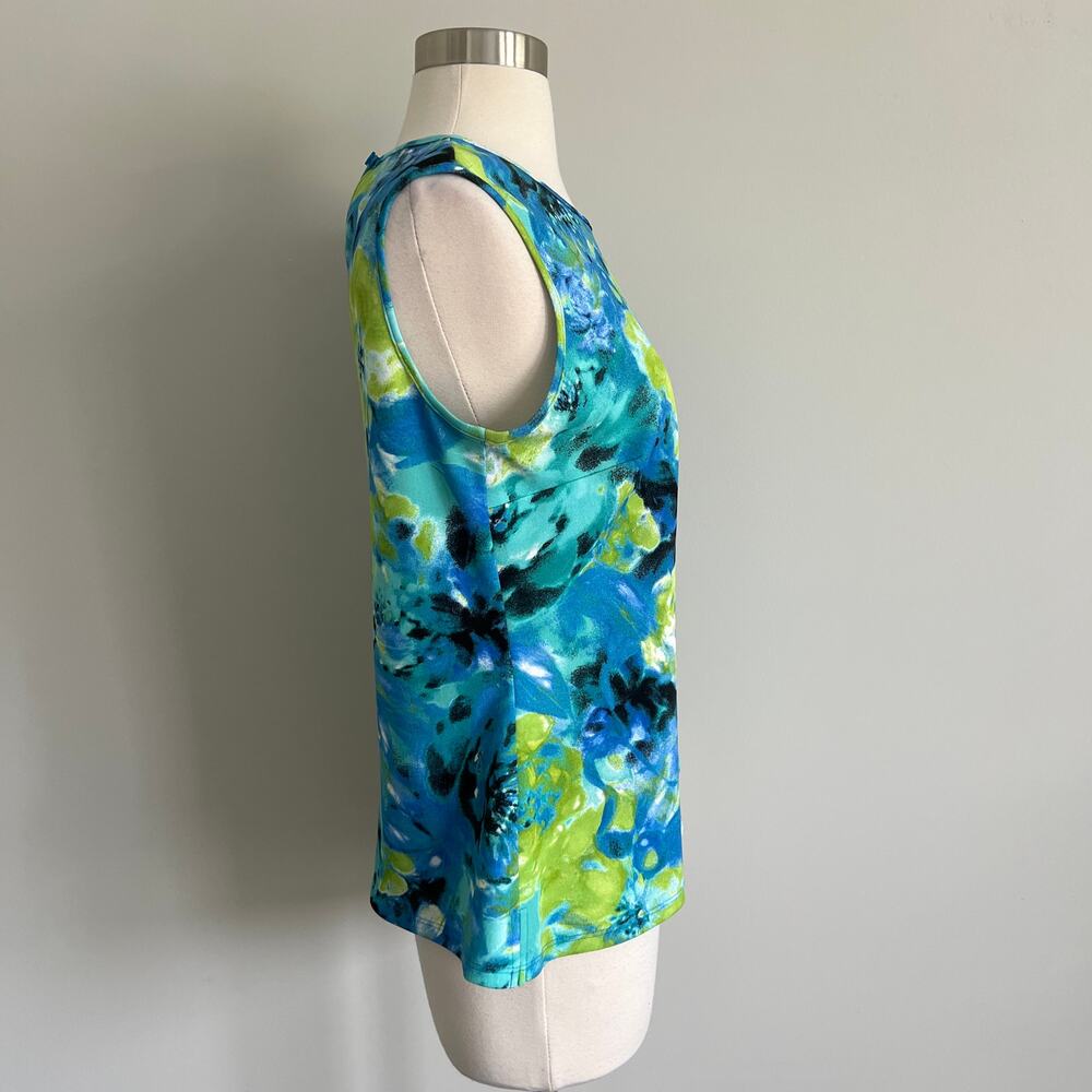 Kasper Sleeveless Blouse Shell Blue Green Floral Work Wear Small - Picture 3 of 6